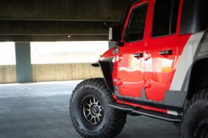Jeep Gladiator JT Fender Flares - Front - DV8 Offroad - Slim, Micro-texture, Dual Stage Daytime Running Lights - Black - `20-`23